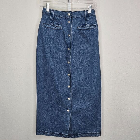 Tommy Hilfiger Jeans Y2K VTG 90s Flag Denim Midi Skirt Button Front Cotton USA - Picture 1 of 9